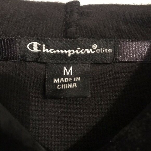 Champion Elite Velour Hoodie Sweatshirt Medium Black Navy Blue Color blo… - Picture 6 of 8